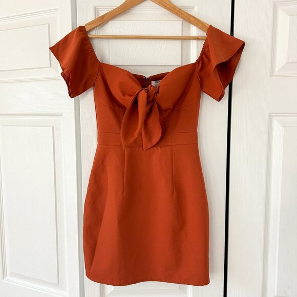 Runaway Rust Orange Off Shoulder Tie Front Mini Dress  Women’s Size XS - Picture 1 of 5